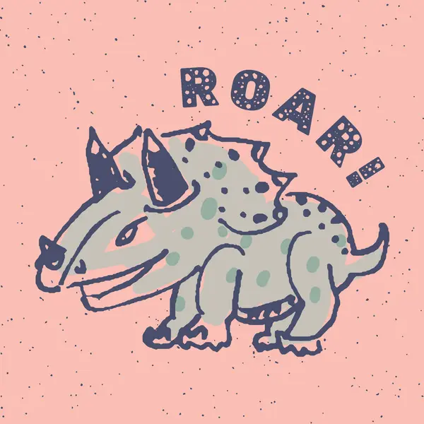El rüya büyük dinozor illüstrasyon vektör çizimi. Komik karikatür dino. Elle çizilmiş vektör doodle tasarım kızlar için çocuklar. El çekilmiş çocuk illüstrasyon moda giysiler, kıyafet, kumaş için