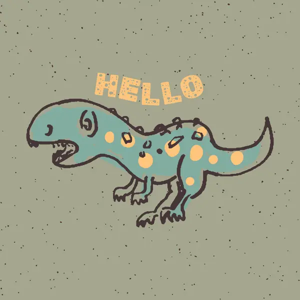 El rüya büyük dinozor illüstrasyon vektör çizimi. Komik karikatür dino. Elle çizilmiş vektör doodle tasarım kızlar için çocuklar. El çekilmiş çocuk illüstrasyon moda giysiler, kıyafet, kumaş için