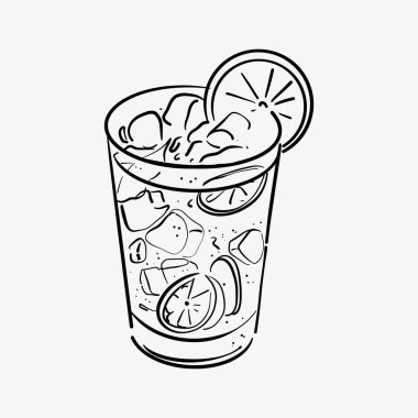 El çizimi çizimi kokteyl. Alkol, kuyruk sokumu özgeçmişi. Bar menüsü için kompozisyon. Doodle vektör illüstrasyonu.