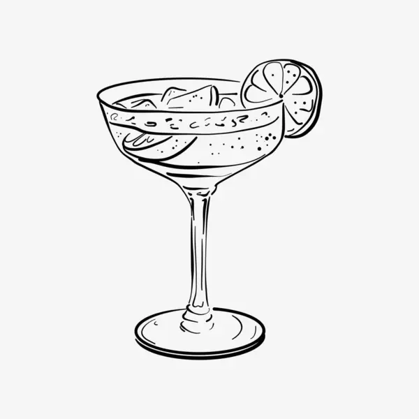 El çizimi çizimi kokteyl. Alkol, kuyruk sokumu özgeçmişi. Bar menüsü için kompozisyon. Doodle vektör illüstrasyonu.