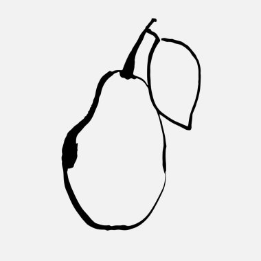 Beyaz, karalama meyvesi üzerine izole edilmiş yaprak ikonlu ana hatlı armut, çocukların el çizimi çizimleri, vektör stoku çizimleri