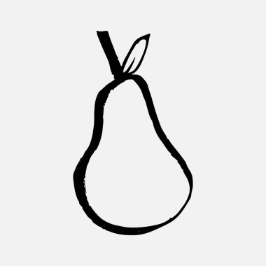 Siluet armut bir çizgi meyve çiziyor. Organik basit bir ikon. Elle çizilmiş minimal besin nesnesi. Armut logosunun vektör monokrom çizimi.