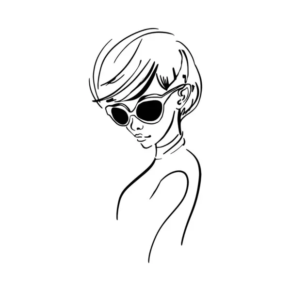 The girl in sunglasses. Woman in glasses sketch. Female figure printable wall art, coffee art, Woman illustration,Abstract poster, silhouette girl doodle. 