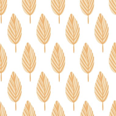 Sonbahar yapraklarıyla kusursuz desen. Moda düz stil. Arkaplan, giyim ve yayın tasarımları, kartlar, hediye paketleme kağıtları, ev dekorasyonu vs. için harika.