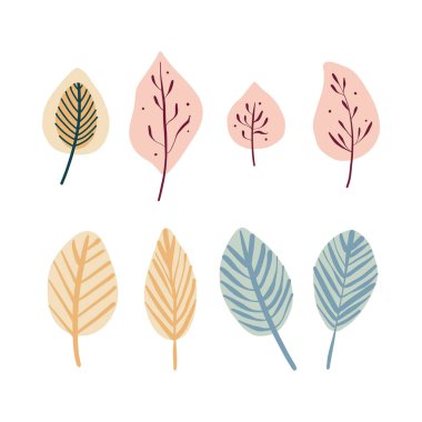 Sonbahar yapraklarıyla kusursuz desen. Moda düz stil. Arkaplan, giyim ve yayın tasarımları, kartlar, hediye paketleme kağıtları, ev dekorasyonu vs. için harika.