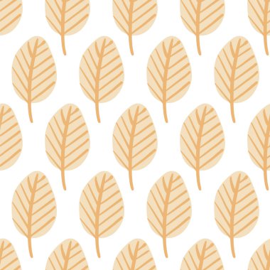 Sonbahar yapraklarıyla kusursuz desen. Moda düz stil. Arkaplan, giyim ve yayın tasarımları, kartlar, hediye paketleme kağıtları, ev dekorasyonu vs. için harika.