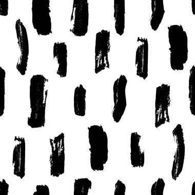 Fırça darbeleri karalama vektörü kusursuz desen. Siyah ve beyaz mozaik doku. Siyah el yazması karalamalar, düz çizgiler, kuru fırça dokusu. 