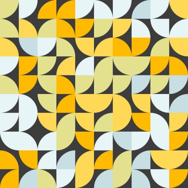Sarı, mavi ve yeşil geometrik mozaik, soyut şekilli, kusursuz desen çizimi. Arkaplan baskısı kavramı. Minimalist şekil dokusu, geometri kolajı.