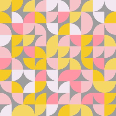 Pembe trend vektör soyut geometrik arka plan retro İskandinav tarzında, kaplama deseni pürüzsüz. Pastel renklerde basit şekillerin grafiksel deseni, soyut mozaik.
