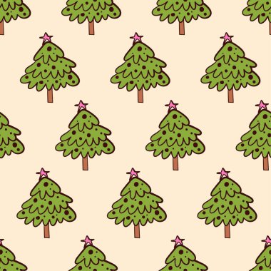 Noel ağacı desensiz. Noel ağacı illüstrasyonuyla yeni yıl ve Noel aralıksız desen.