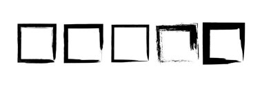 Grafik tasarım projeleri için tasarlanmış el yapımı grunge kare çerçevelerin ve kenarların vektör kümesi. Herhangi bir yaratıcı işe desenli, sanatsal bir dokunuş eklemek için ideal..