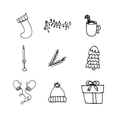 Noel karalama seti. Yeni yıl çizimi. Vektör 