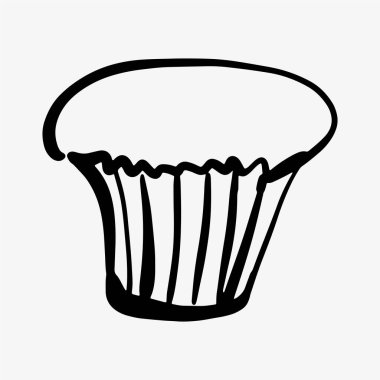 Elle çizilmiş bir kek ve siyah beyaz kek çizimi. Basit, lezzetli tatlı çizimleri, fırın logoları, yemek tasarımı, menüler ve tatlı ikram markaları için mükemmel..