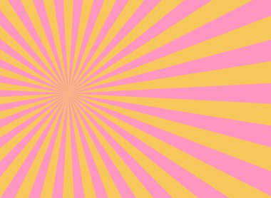 Pembe ve sarı şeker şeritli ters spiral arka plan. Neşeli pop sanat tarzında klasik günışığı, tatlı temalı tasarımlar, çörek dükkanları, parti broşürleri, pastane reklamları veya tatlı markaları için mükemmel..