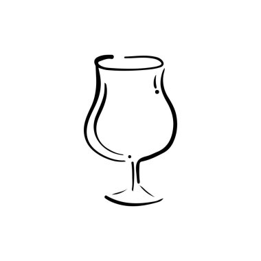 El yapımı şarap fincanı çizimi. Karalama camları eğlencelidir. Eski tarz kadeh çizimi. Asgari çizgi çizimi. Garip çizgi film simgesi. 