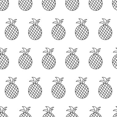Ananaslı, pürüzsüz desen. El çizimi karalama meyvesi. Tropik yaz vektör tasarımı.