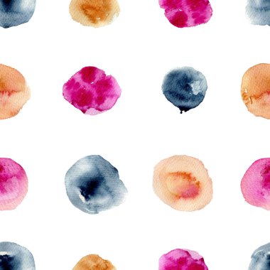 Kusursuz parlak suluboya daire deseni elle boyanmış renkli noktalar, sanatsal soyut yuvarlak şekiller, çocuklar için modern oyuncu tasarım, kumaş, ambalaj ya da dijital kullanım için tekrarlanan arka plan