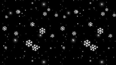 Siyah Kış Arkaplanına Düşen Beyaz Kar Taneleri Animasyon 4K Görüntü Efekti
