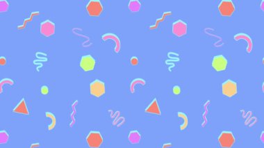 Mavi Arkaplan Animasyon 4K Görüntü Efekti üzerindeki Pastel Geometrik Şekiller