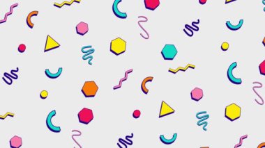 Beyaz Arkaplan Animasyon 4K Görüntü Efekti üzerindeki Renkli Geometrik Şekiller