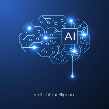 İnsan beyni devresi elektrik arka planlı yapay zeka. Dijital fütüristik büyük veriler ve makine öğrenimi. vektör sanatı illüstrasyonu.