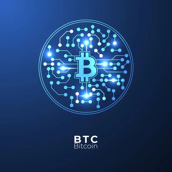 Kriptocurrency Bitcoin Dengan Pemutus Sirkuit Teknologi Blockchain Desentralisasi Uang Digital - Stok Vektor