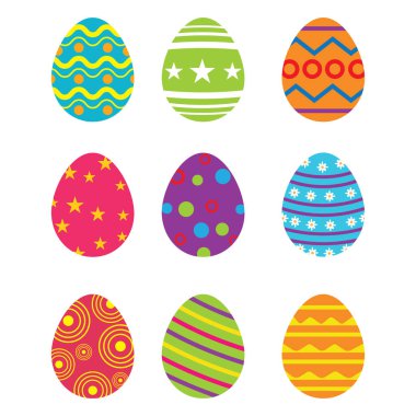 Paskalya yumurtaları beyaz zemin üzerine dizayn edilmiş. Gerçekçi süslemeli Paskalya Yumurtaları, Vektör
