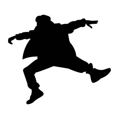 Dans eden ve zıplayan mutlu adamın silueti, vektör çizimi