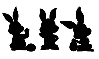 Paskalya tavşanı siluetleri beyaz arka planda izole edilmiş. Tavşan koleksiyonu vektörü