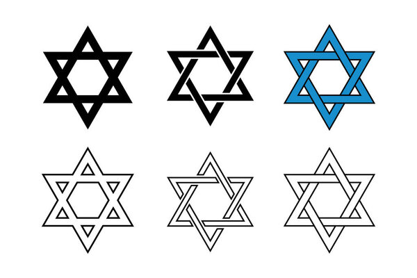Символ Звезды Давида. Еврейский религиозный символ Израиля. Знак иудаизма. Иллюстрация контура векторной иконки в другом стиле.