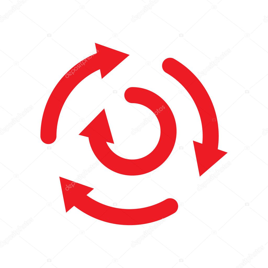 Reload vector icon. repeat or refresh vector button. restart or reset sign. update and upgrade icon in red color simple cog wheel process circle glyph flat design vector pictogram, infographic inter