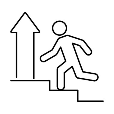 Siyah çizgili bir kariyer ikonu. Adam kariyer merdiveni merdiveni tırmanıyor UI tasarımları için uygun bir ikon vektörü.