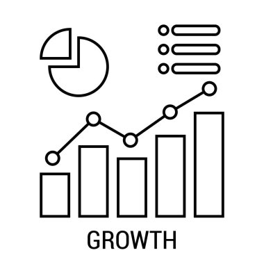 Grafik simgesi vektörü büyüyor. Çizelge ve sembol. Uygulamalar ve web siteleri için diyagram simgesi Finansal kazanç analiz simgesi