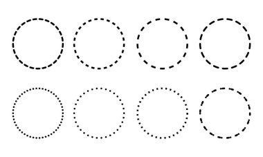 Çarpık ve noktalı daire simgesi. Noktalı yuvarlak çizgiler. Siyah ve beyaz kırık halkalar. Soyut monokrom grafiği. vektör illüstrasyonu