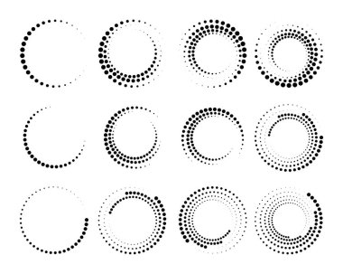 Yarım tonluk dairesel noktalı çerçeveler ayarlandı. - Evet. Kozmetik. Yarım tonluk daire dokusunu kullanarak sınırın etrafından dolaş. Soyut arkaplan Çember noktaları beyaz arkaplan vektörü üzerinde izole