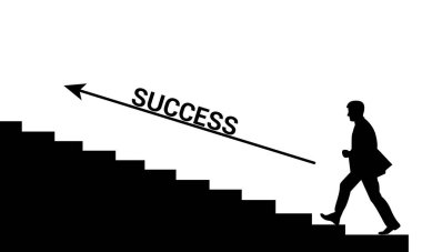 Merdivenlerde yürüyen iş adamı, başarı konsepti vektör illüstrasyonu