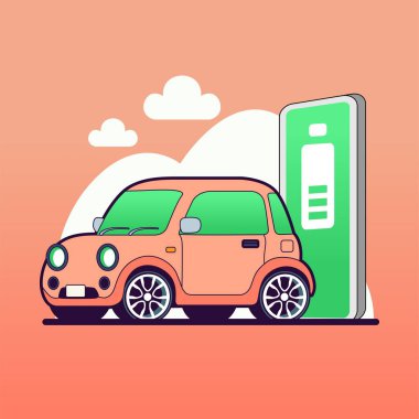 Şarj istasyonu olan elektrikli araba, yeşil enerji, eko enerji