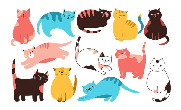 Γάτες Χαριτωμένο Σύνολο Σκίτσα Κινουμένων Σχεδίων Kitty Καθαρόαιμο Διαφορετικές Πόζες — Διανυσματικό Αρχείο