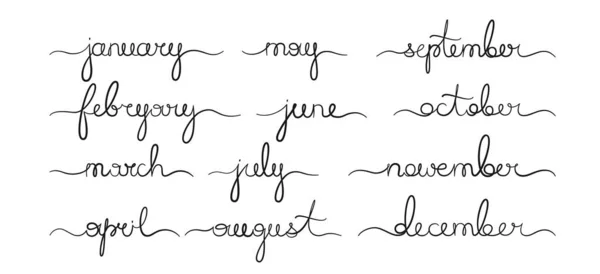 Monatsnamen Reihen Sich Kursive Handschriftliche Sätze Aneinander Kalendermonate Des Jahres — Stockvektor