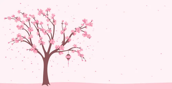 Sakura Cereja Flor Árvore Banner Modelo Cartão Planta Florescente Japonesa — Vetor de Stock