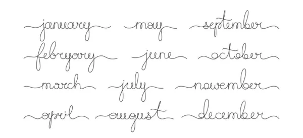 Months Names Line Cursive Calligraphy Set 달력의 달들은 연속적으로 손으로 — 스톡 벡터