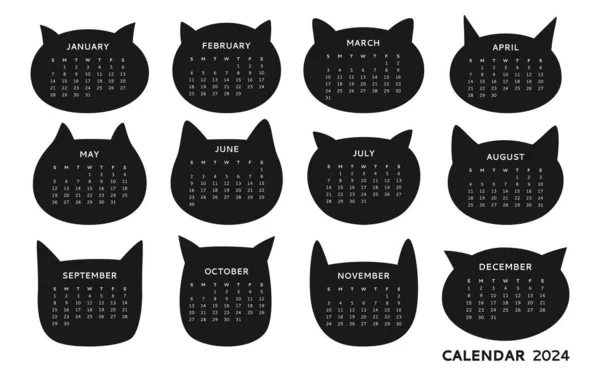 2023年日历猫头像轮廓模板集 每月日历可爱的猫咪宠物形状的枪口集合 有趣的卡瓦猫动物简单的策划者 流行事件页面Meow儿童排版设计 — 图库矢量图片