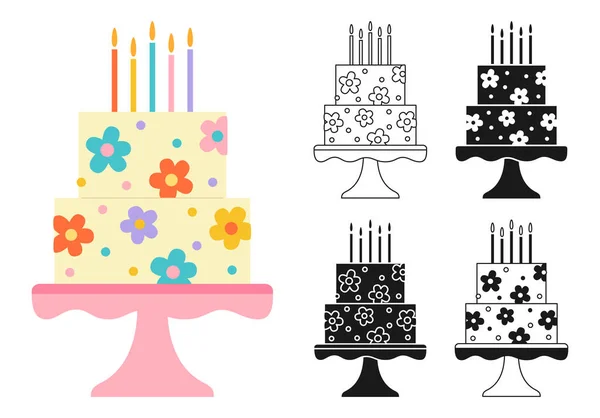 케이크 디저트 디자인 파티맛있는 컵케이크맛있는 컬렉션 케이크 장식맛있는 — 스톡 벡터