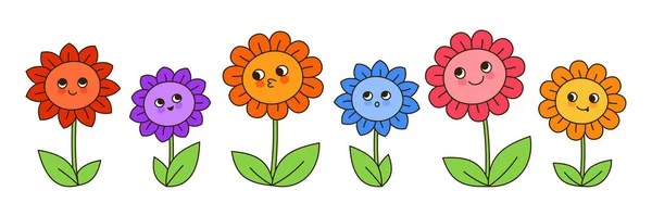 Blumen Kamille Comic Set Comics Kinder Lineare Florale Niedliche Charaktere — Stockvektor