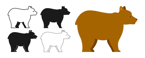 クマグリズリー野生動物の漫画スタイルを設定します 森林哺乳類のクマのシンボル ラインドア スタンプやシルエットコレクション 面白いキャラクターの動物のアイコンをフラット 手描きのシンプルな抽象動物園ベクトルイラスト — ストックベクタ