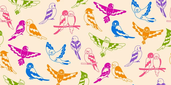 Flying Parrot Colorful Seamless Pattern Exotic Tropical Birds Repeat Ornament — Stock Vector