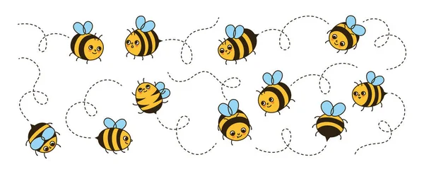 Бджолиний Мед Персонаж Літає Пунктирному Маршруті Мультфільму Набір Комікси Діти Стоковий вектор