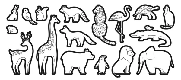 스크랩북 우표를 동물귀엽고 스티커 앵무새 다람쥐 개구리 고양이 호랑이 플랜너 — 스톡 벡터