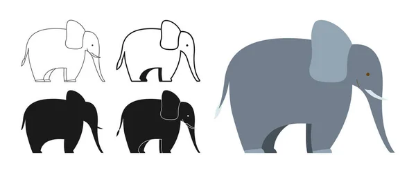 Elefante Animali Selvatici Serie Stile Cartone Animato Simbolo Elefante Carino — Vettoriale Stock