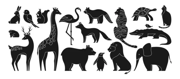 Набор Фигурок Гравировки Животных Симпатичная Белка Попугай Лягушка Жираф Панда — стоковый вектор